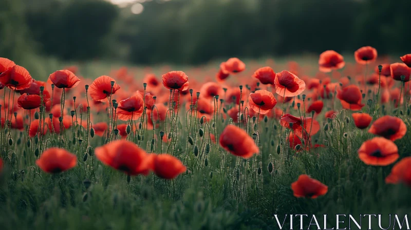 AI ART Blooming Red Poppies in a Lush Green Meadow