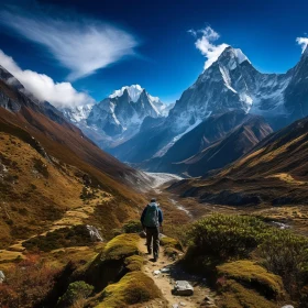 Man's Journey Through Everest Valley: A Surreal Landscape