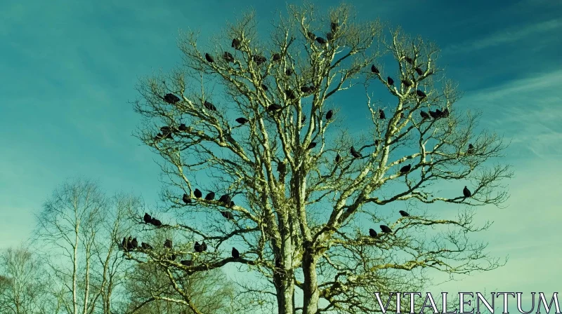 AI ART Leafless Tree with Perched Black Crows