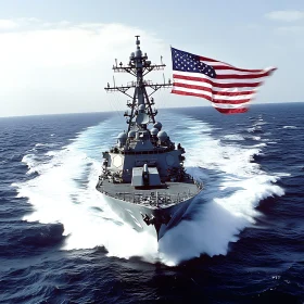 Patriotic Navy Warship at Sea