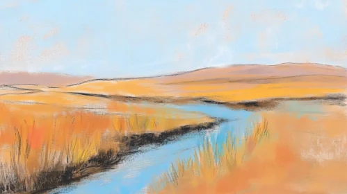 Gentle River in Vast Golden Plains