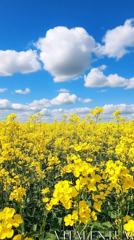 Yellow Flower Field and Blue Sky AI Image