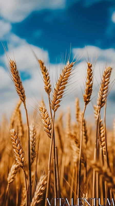 Sunlit Wheat Stems against Blue Sky AI Image