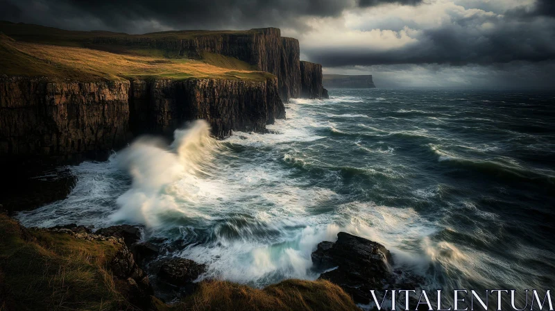 Stormy Seascape with Dramatic Cliffs and Waves AI Image