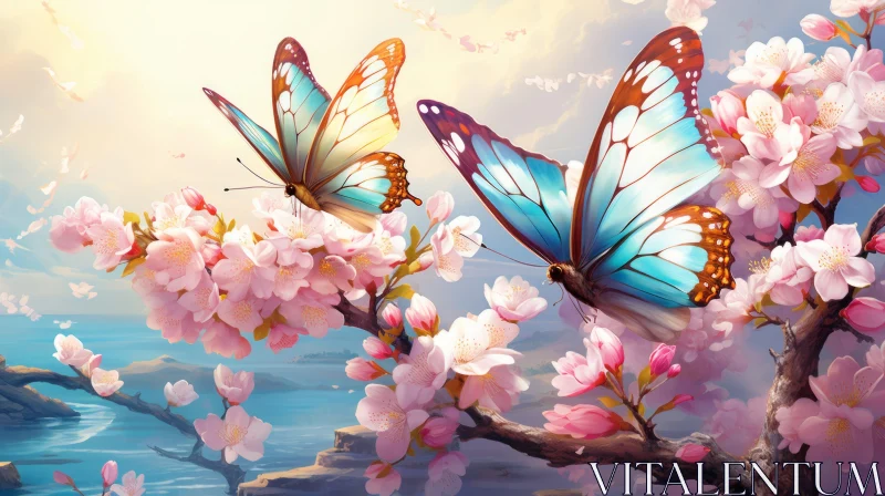 AI ART Serene Anime Art - Butterflies and Cherry Blossoms
