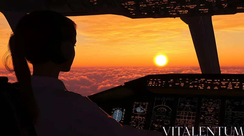 Sunset Flight: A Pilot's Perspective from the Cockpit AI Image