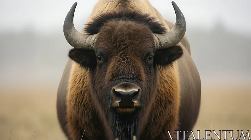 Wild Bison with Curved Horns AI Image