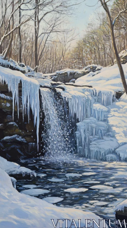 AI ART Frozen Waterfall in Snowy Forest