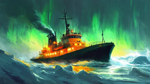 Ship Amidst Aurora Borealis