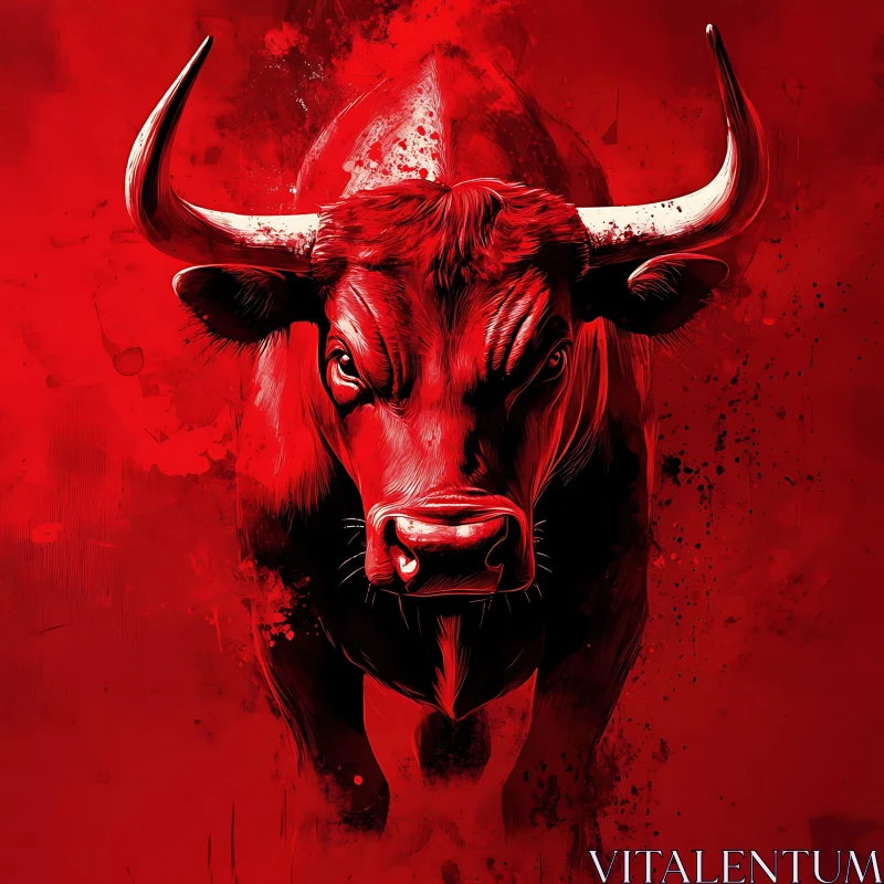 Powerful Bull Illustration in Red Art AI Image