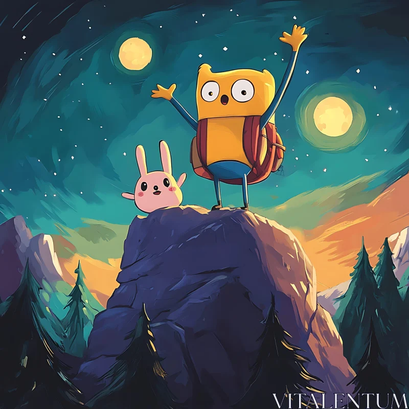 Animated Forest Adventure with Owl and Rabbit AI Image