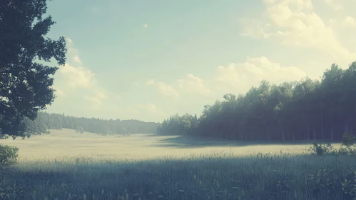 Serene Landscape of Field and Trees