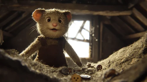 Adorable Mouse in an Attic Setting