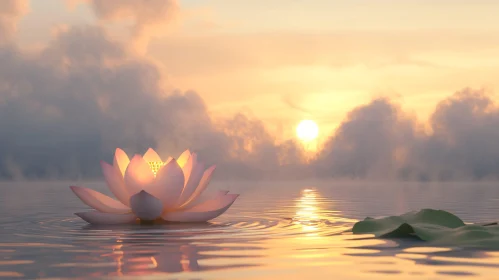 Serene Lotus Flower with Sunset Reflection