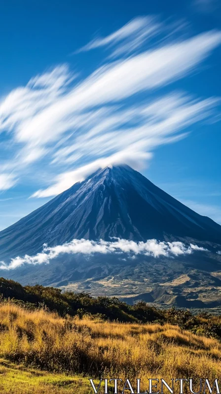 Majestic Mountain and Golden Fields AI Image