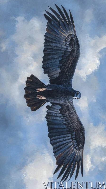 Eagle in Flight Against a Blue Sky with Clouds AI Image