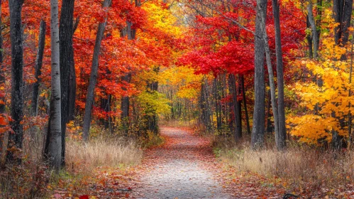 Autumn Path Through a Colorful Forest