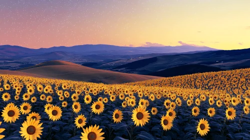 Sunset Over Sunflower Fields