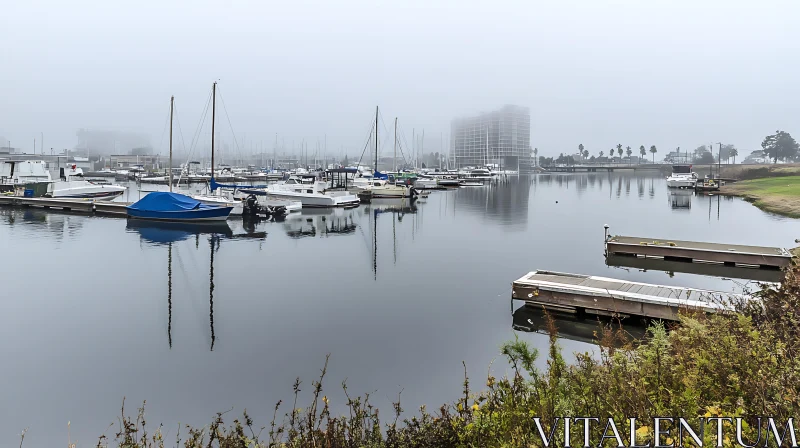 Tranquil Harbor with Boats and Reflective Waters AI Image