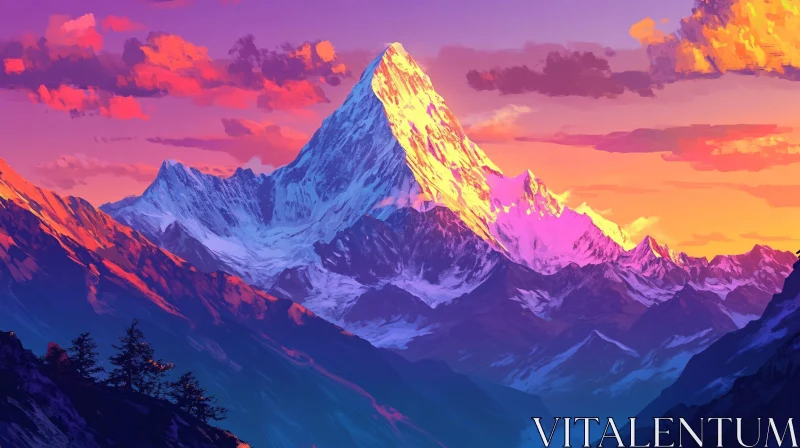 Sunset Over Majestic Mountain Peaks AI Image