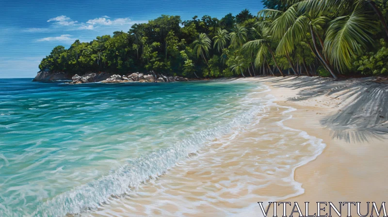 AI ART Scenic Tropical Beach with Golden Sands and Turquoise Waves