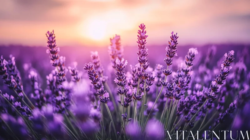 Lavender Blooms in Sunset Glow AI Image