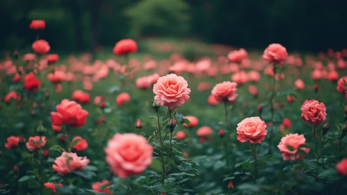 Garden of Blooming Pink Roses