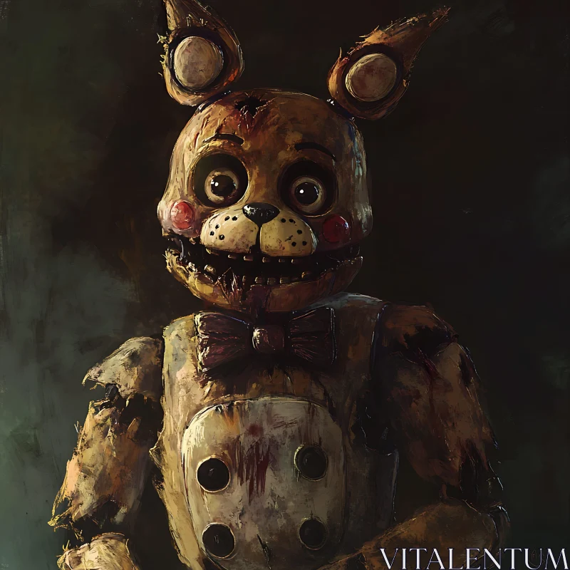 Horror Animatronic Bear with Dark Background AI Image