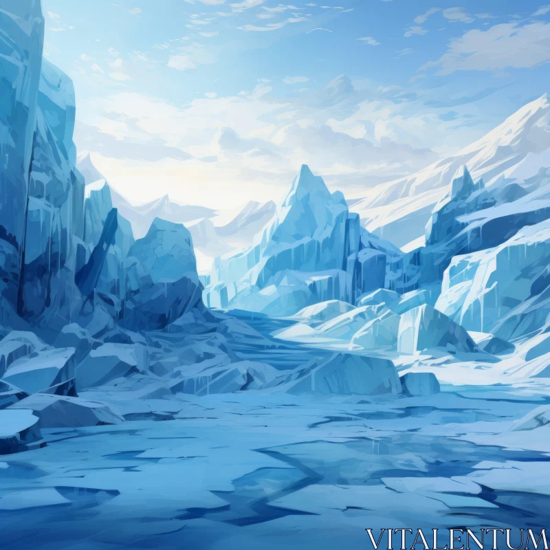 Breathtaking Frozen Landscape with Ice Mountains and Waterfalls AI Image