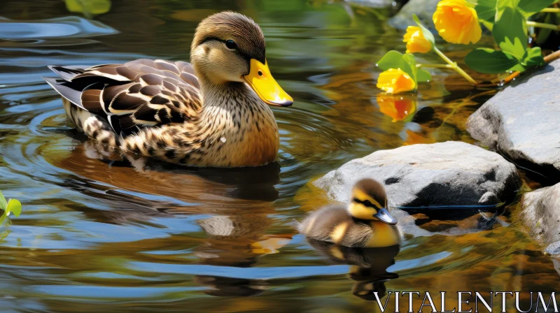 Captivating Nature Scene - Duck and Chick on Water AI Image