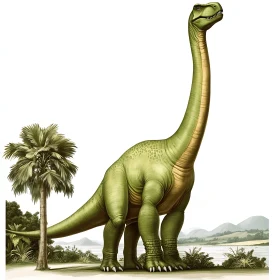 Green Brachiosaurus in Ancient Environment