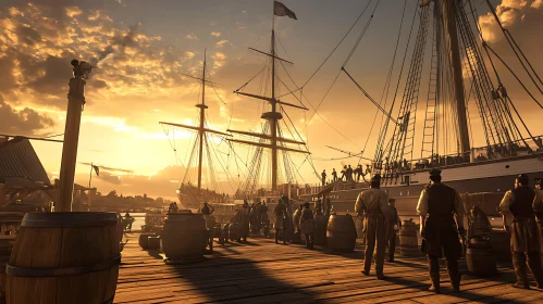 Sunset on the Bustling Dock