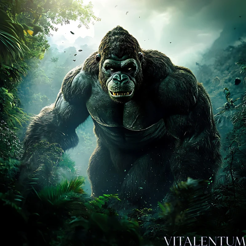 AI ART Powerful Gorilla in Dense Rainforest