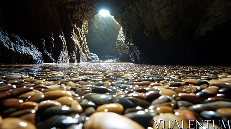 AI ART Sunlight-Pierced Cave with Shimmering Stones