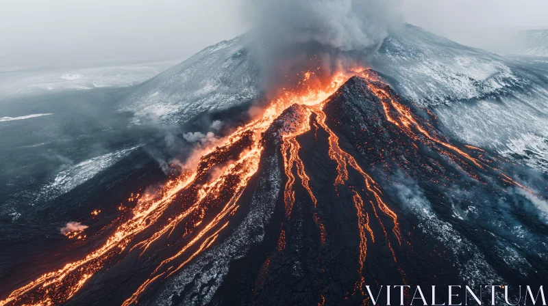 AI ART Lava-Filled Volcano Eruption Aerial Capture