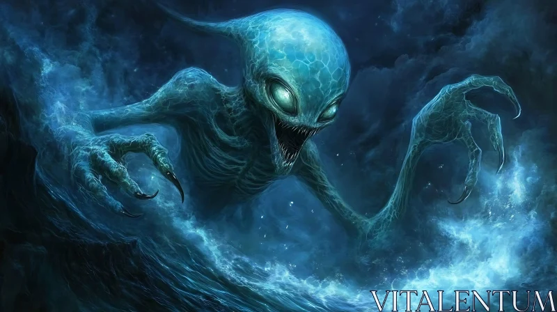 Mythical Sea Monster in Stormy Ocean AI Image