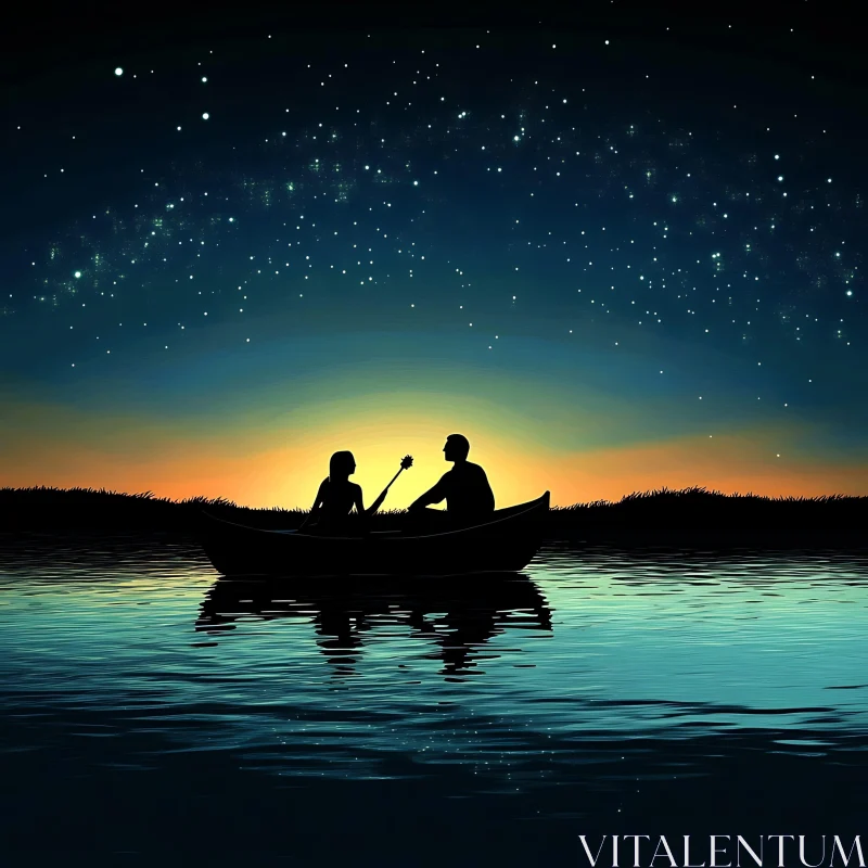 AI ART Sunset Boat Ride with Starry Sky Reflection