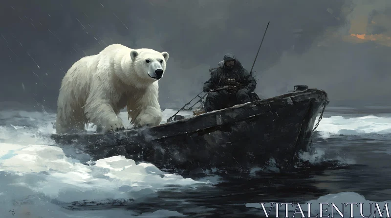 AI ART Winter Voyage with Polar Bear