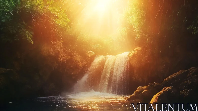 AI ART Serene Forest Waterfall