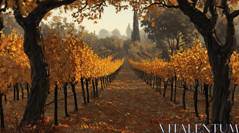 AI ART Fall Vineyard Scene with Golden Foliage