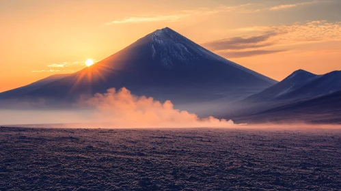 Mountain Sunset with Mist