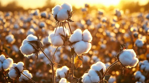 Golden Sunlight Illuminates Cotton Field