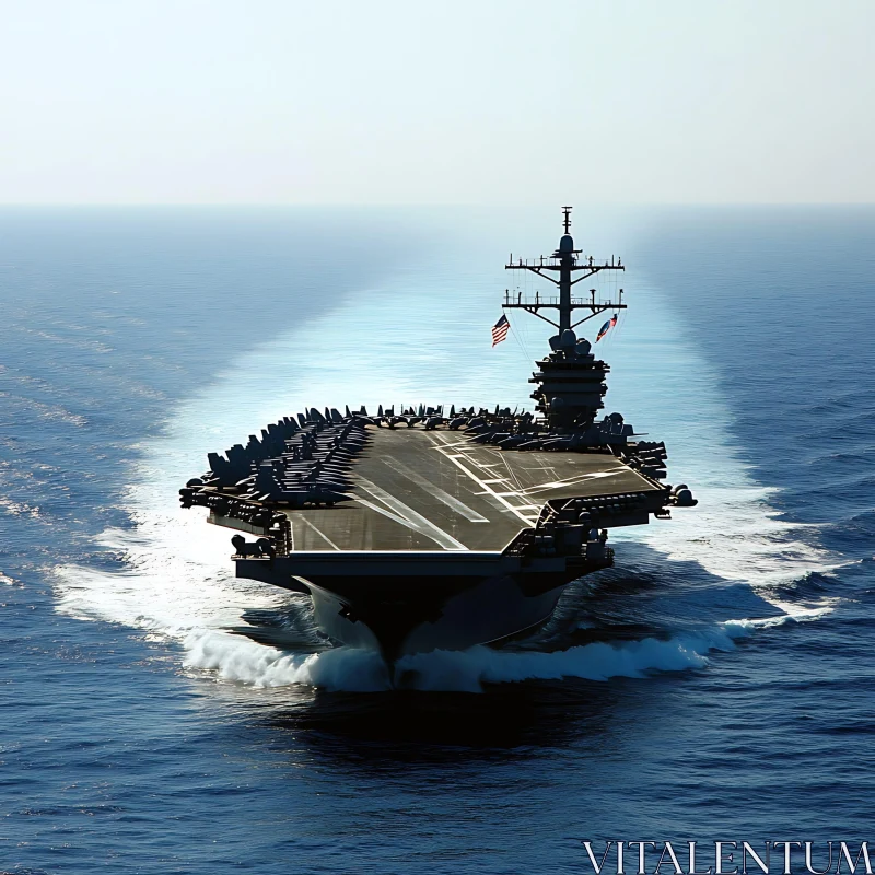 Aircraft Carrier Slicing Through Blue Waters AI Image