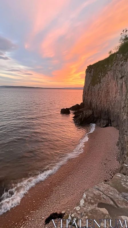 AI ART Picturesque Sunset over Cliff and Beach