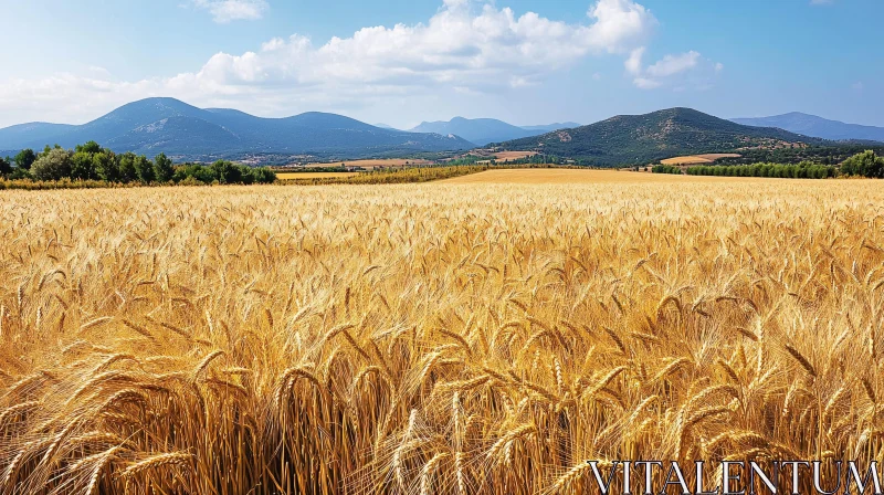 Expansive Wheat Field and Mountains AI Image