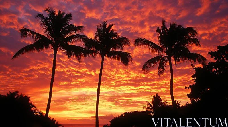 AI ART Vibrant Palm Tree Silhouette at Sunset