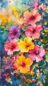 Colorful Hibiscus Watercolor Art