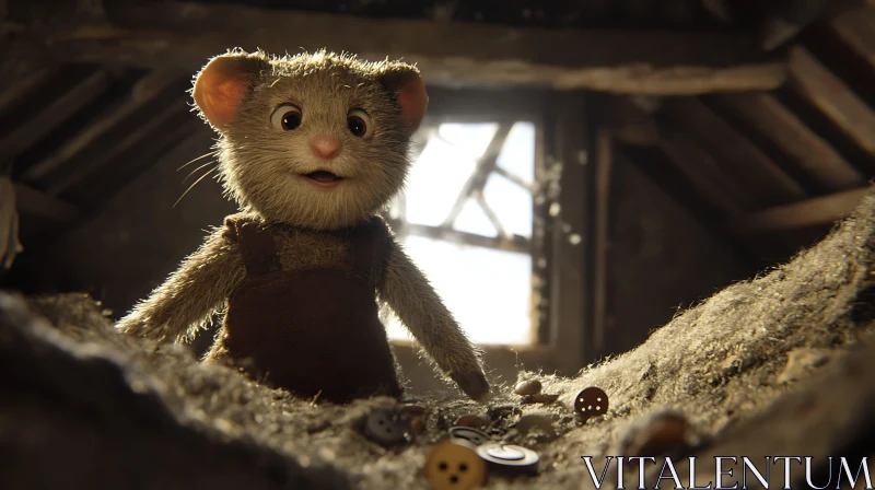 Adorable Mouse in an Attic Setting AI Image