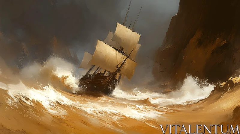 Ship in a Fierce Ocean Storm AI Image