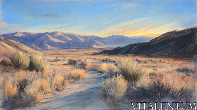 AI ART Sunset over Desert Mountains